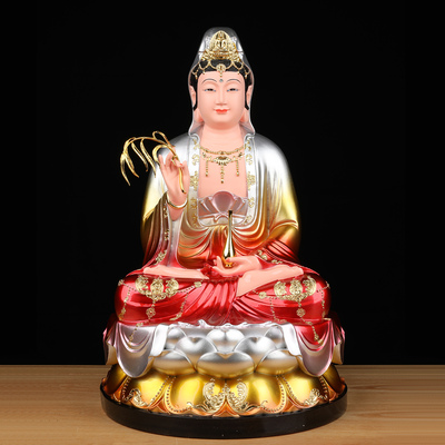 南海观音佛像家用客厅供奉保平安坐莲观世音菩萨像体真身树脂摆件