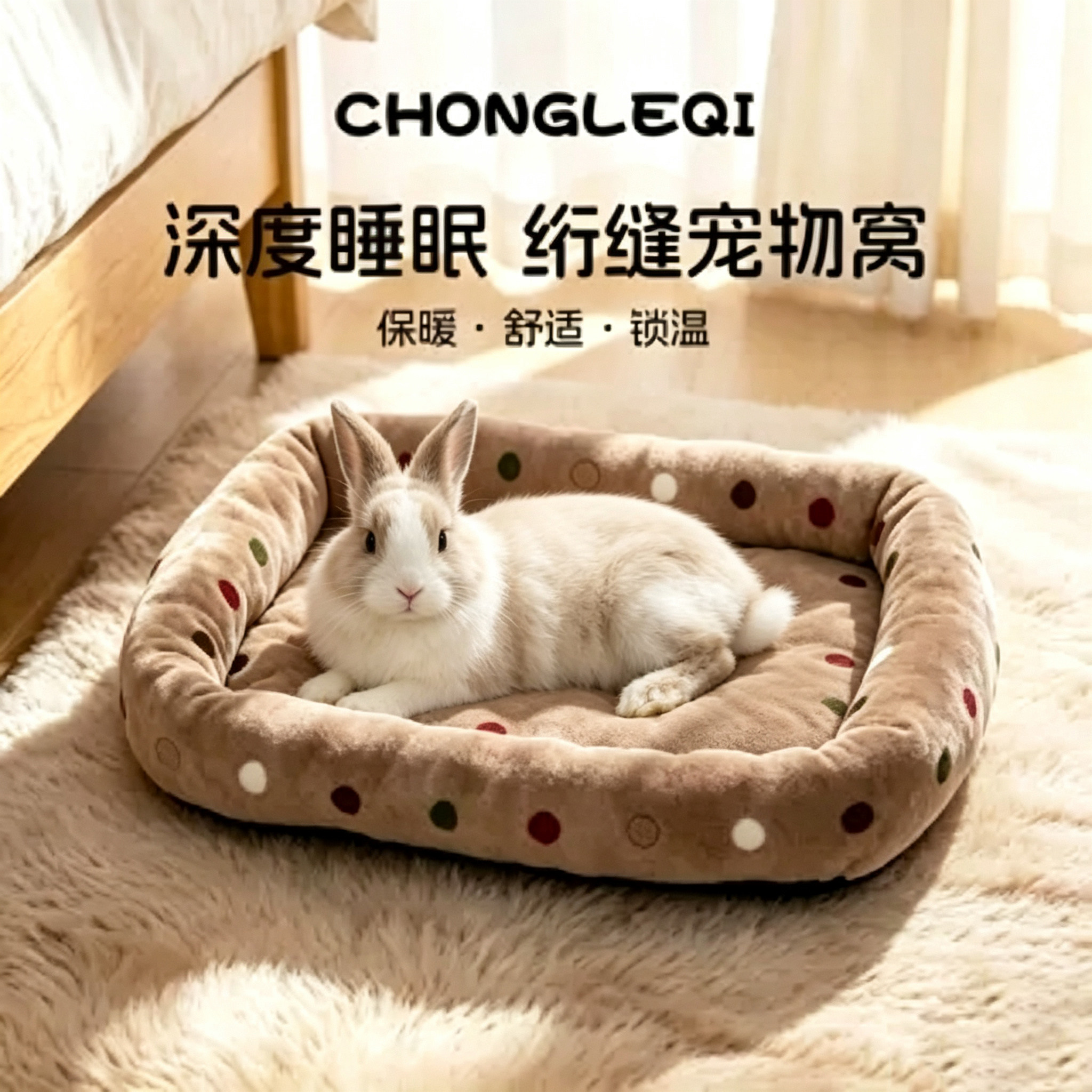 波点加厚毛绒兔子窝四季保暖防着凉兔床垂耳兔宠物窝绗缝可水洗图片