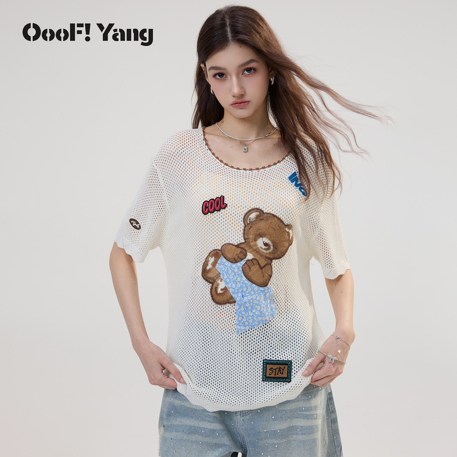 OooF!Yang晚安小熊镂空上衣