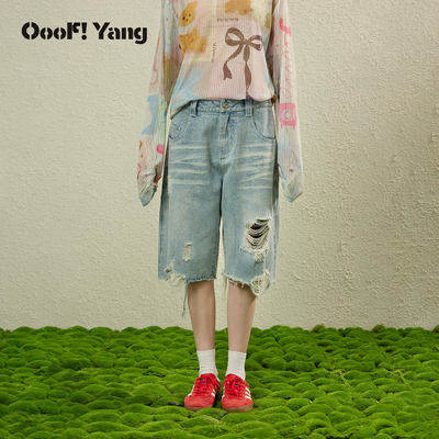 OooF!Yang烫钻牛仔短裤