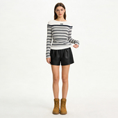 Time 条纹拼接打底衫 女春季 OooF 修身 显瘦内搭T恤上衣