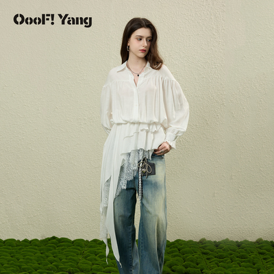 OooF!Yang斜摆白衬衫T蕾丝女装