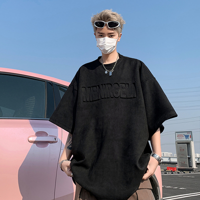 美式高街重磅短袖t恤男夏季潮牌痞帅炸街衣服大码男装宽松半截袖