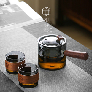 侧把茶壶玻璃煮茶器电陶炉耐高温泡茶壶木把单壶过滤功夫茶具套装