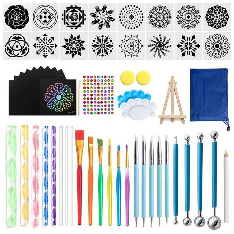 跨境曼陀罗工具58件套装绘画模板画架石塑亚克力棒丸棒点钻笔