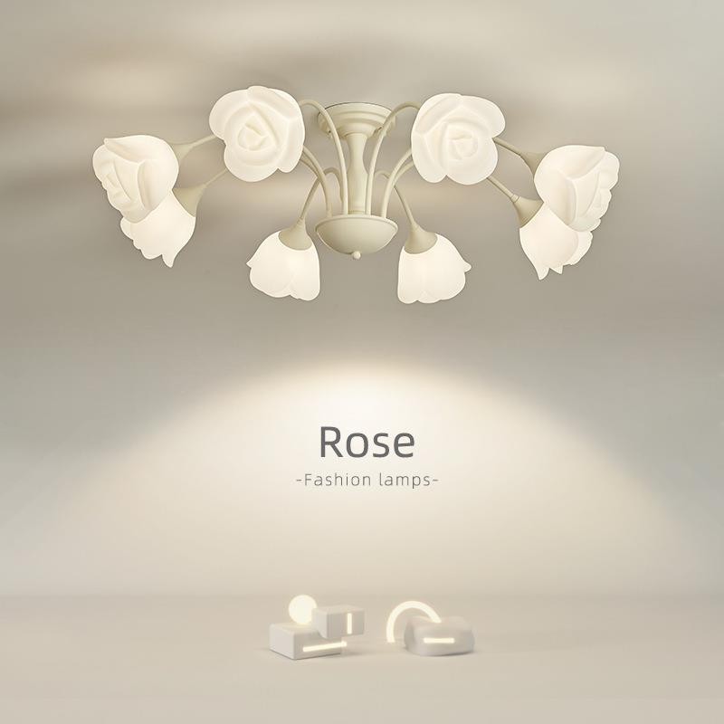 客厅灯现代简约大气玫瑰花苞网红奶油风吊灯餐厅主卧室吸顶灯具