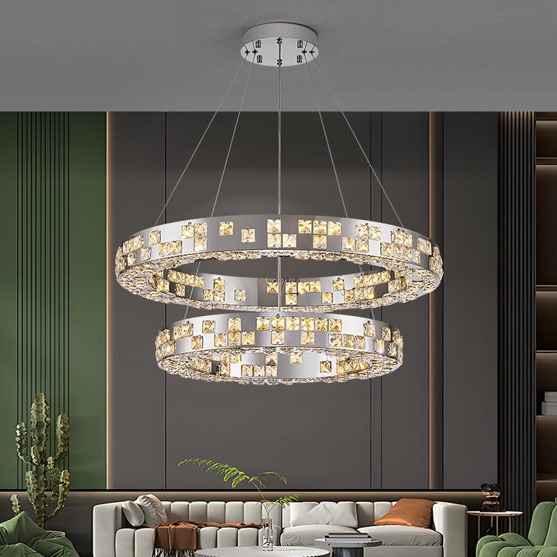 现代简约轻奢水晶客厅吊灯意式高端大气圆环吊灯个性创意餐厅吊灯