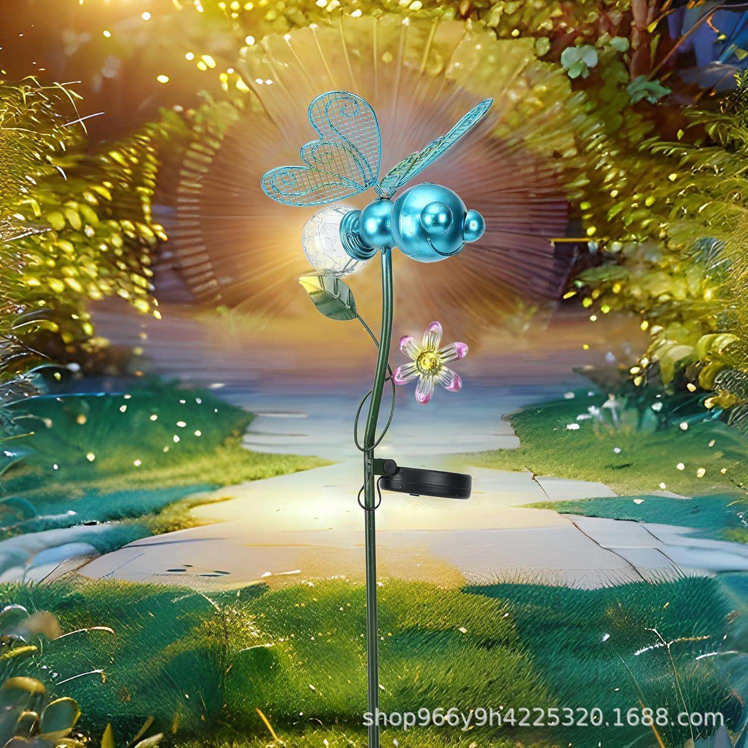 跨境新款热销蝴蝶小动物仿真裂纹球太阳能防水草坪灯庭院装饰点缀