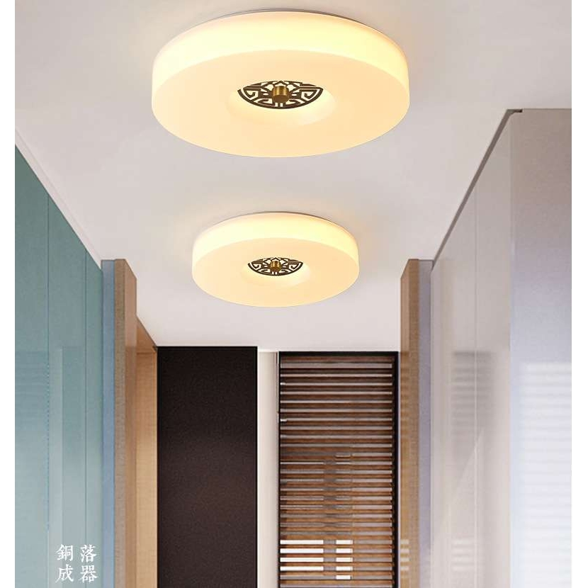 新中式led吸顶灯饰现代简约圆形北欧客厅卧室过道中国风全铜灯具