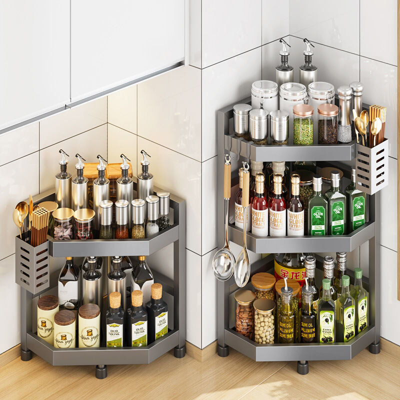 达派屋枪灰不锈钢厨房置物架新款三角调料架台面转角酱油醋收纳架