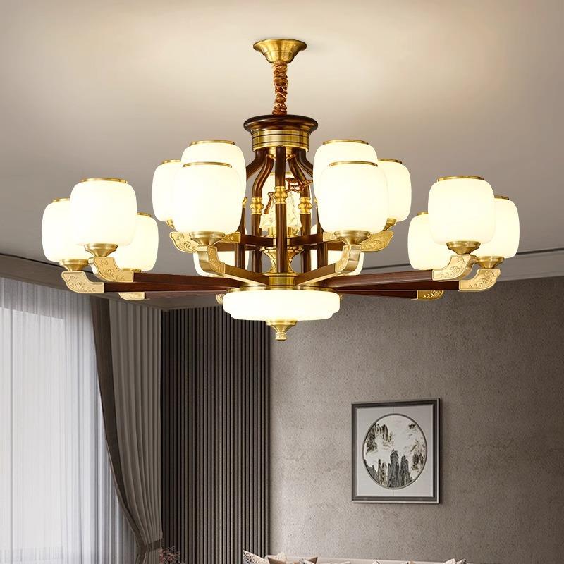 新中式吊灯客厅灯简约大气中国风别墅主灯全铜实木餐厅卧室书房灯