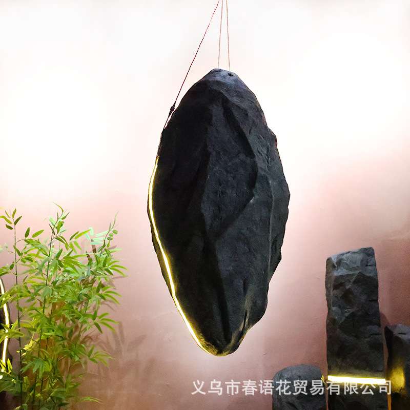 亮灯仿真泡沫石头酒店橱窗装饰灯带玻璃钢石头PU悬挂假山橱商场