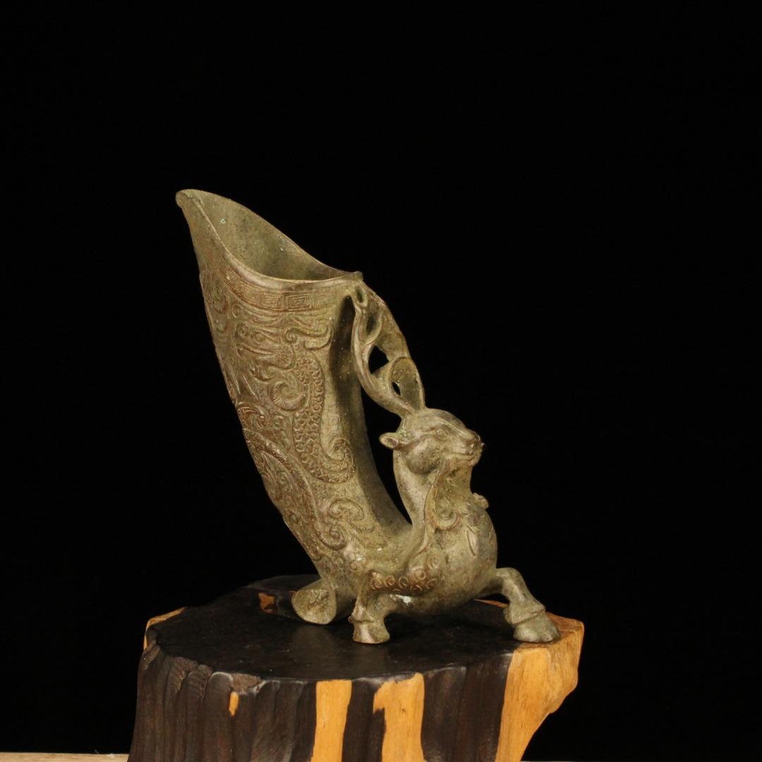 古玩杂项仿古收藏合金鹿杯酒杯摆件居家装饰小摆件古董老物件摆设