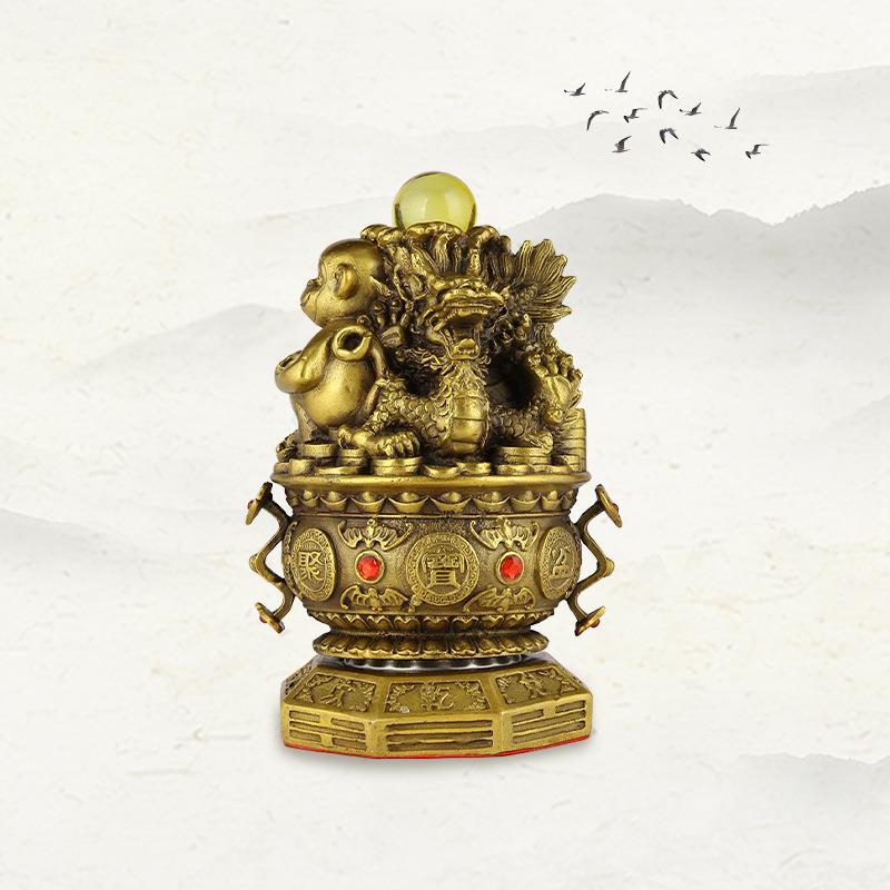 铜山河局摆件聚宝盆十二生肖工艺品贵人三合局家居柜台装饰品摆设
