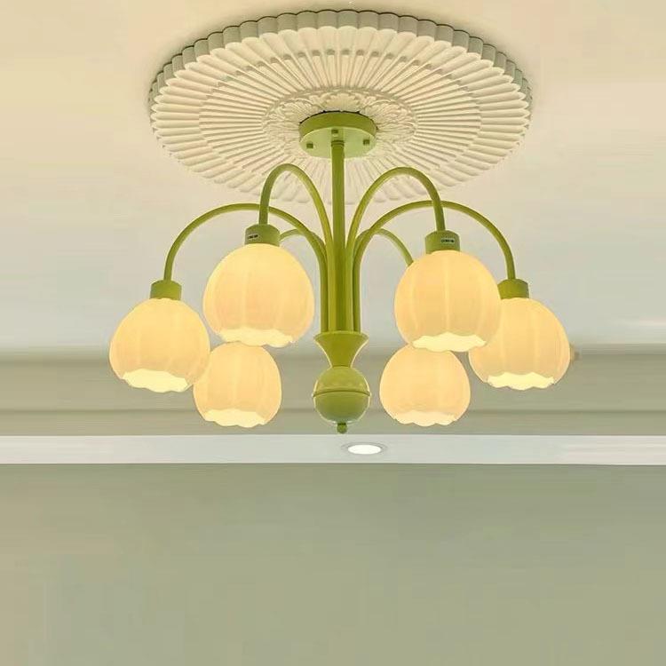 奶油风中古卧室吊灯简约温馨法式田园公主房客厅玻璃主卧餐厅灯具