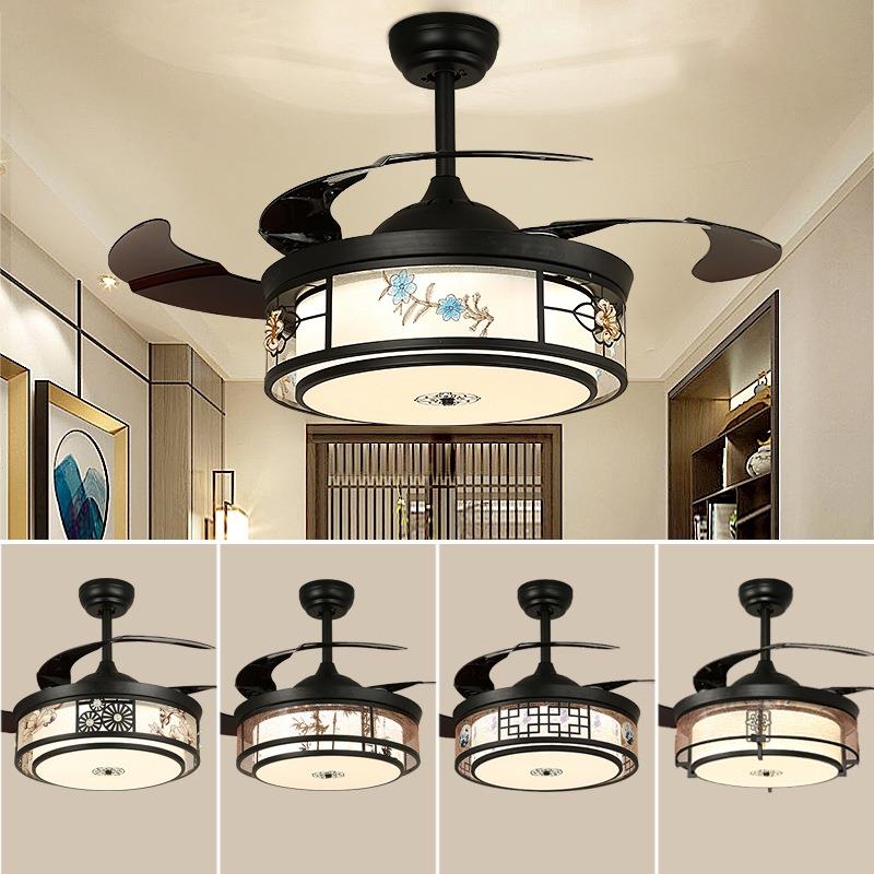 LED隐形吊扇灯 客厅餐厅卧室风家用静音新中式带电风扇吊灯具