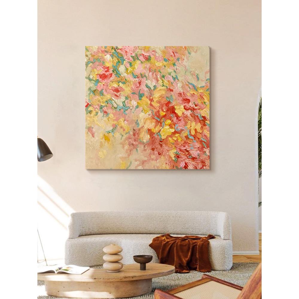 客厅抽象艺术花卉肌理画玄关赵无极装饰画无框手绘油画正方形挂画