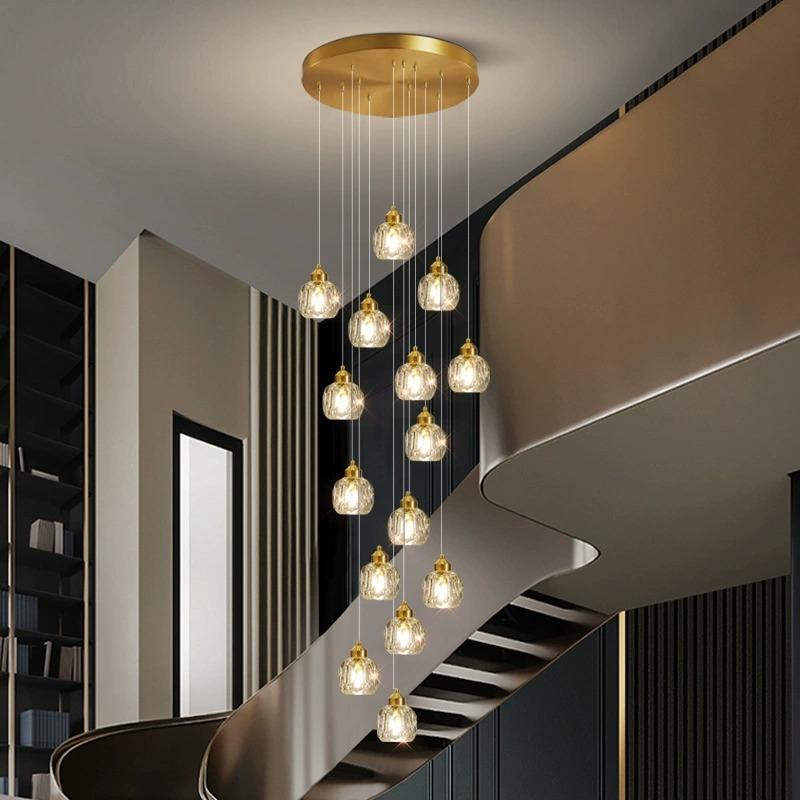 简约创意别墅复式楼梯间旋转楼梯长吊灯后现代轻奢客厅水晶吊灯具