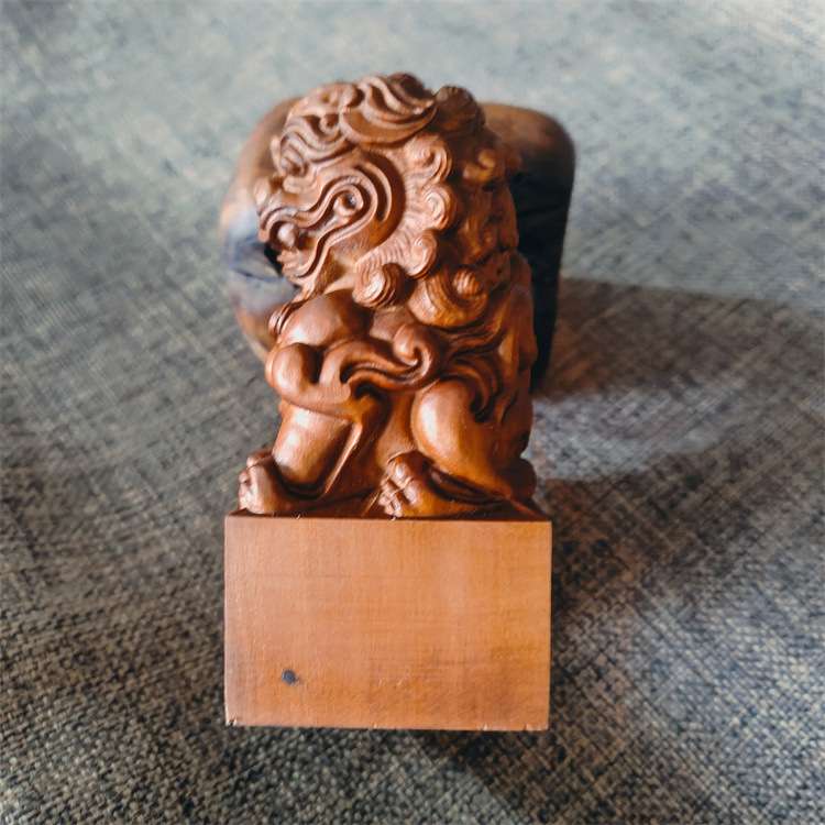 天然枣木狮子印章  精品雕刻道家印章摆件 太上老君款