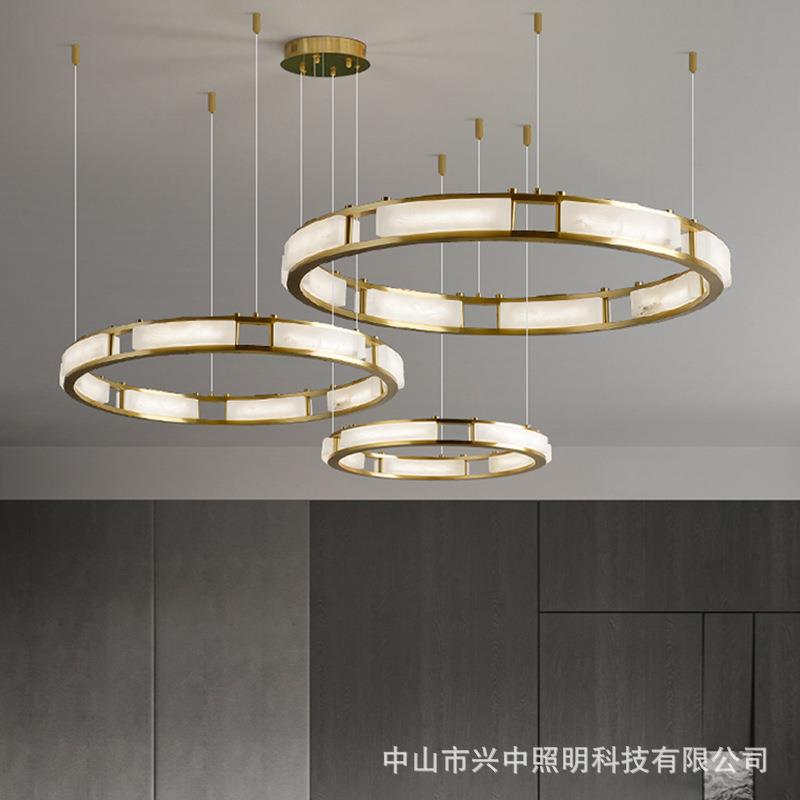 北欧设计师云石全铜吊灯后现代简约圆形别墅客厅餐厅卧室吊线灯