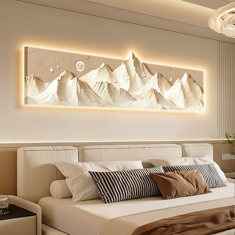 奶油风背靠金山卧室装饰画浮雕立体感房间床头挂画高级感客厅壁画