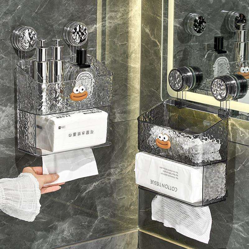 吸盘卫生间纸巾盒厕所抽纸盒厕纸架壁挂式免打孔浴室洗脸巾置物架