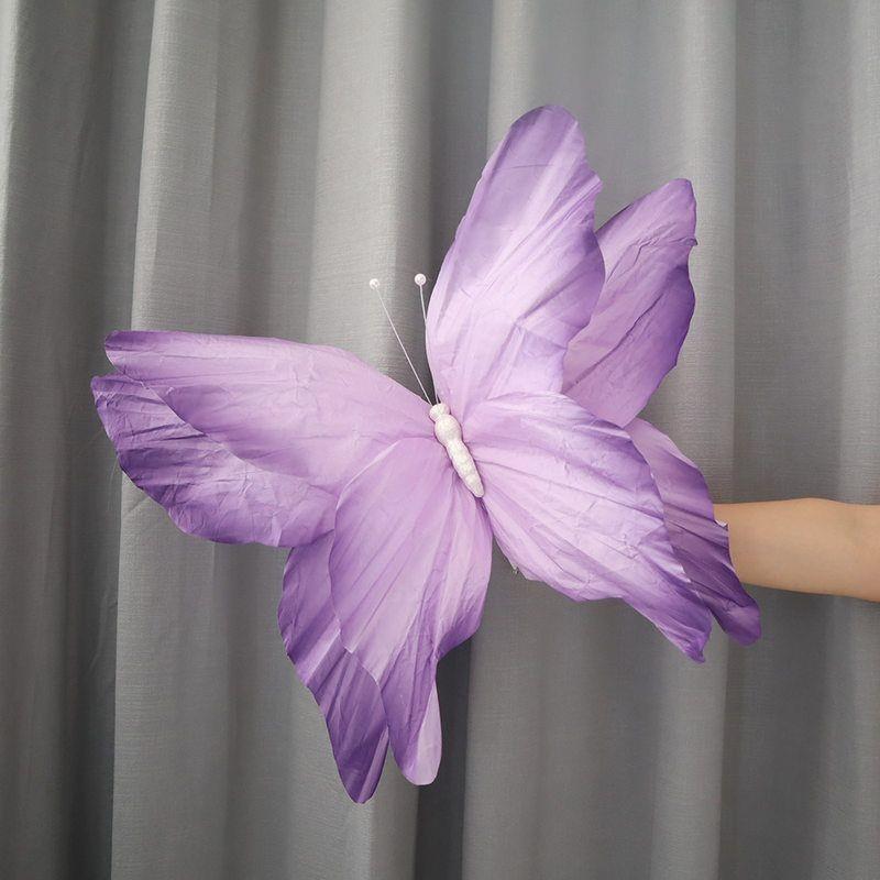 紫色皱纹纸艺晕染蝴蝶立体装饰婚礼造景橱窗陈列走廊路引摆件