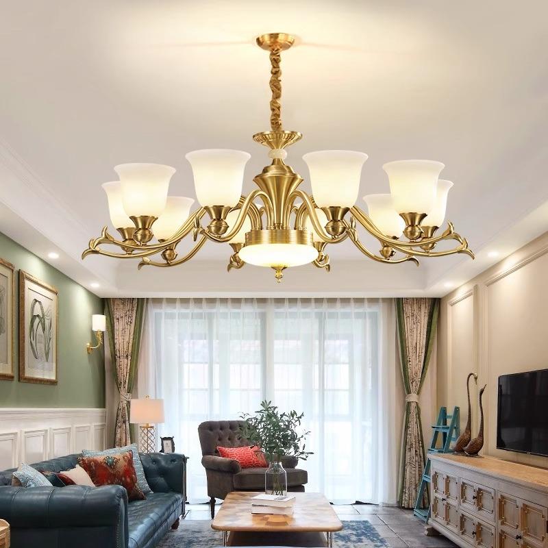 全铜美式吊灯现代简约客厅灯简欧餐厅吊灯卧室灯欧式全铜灯具套餐