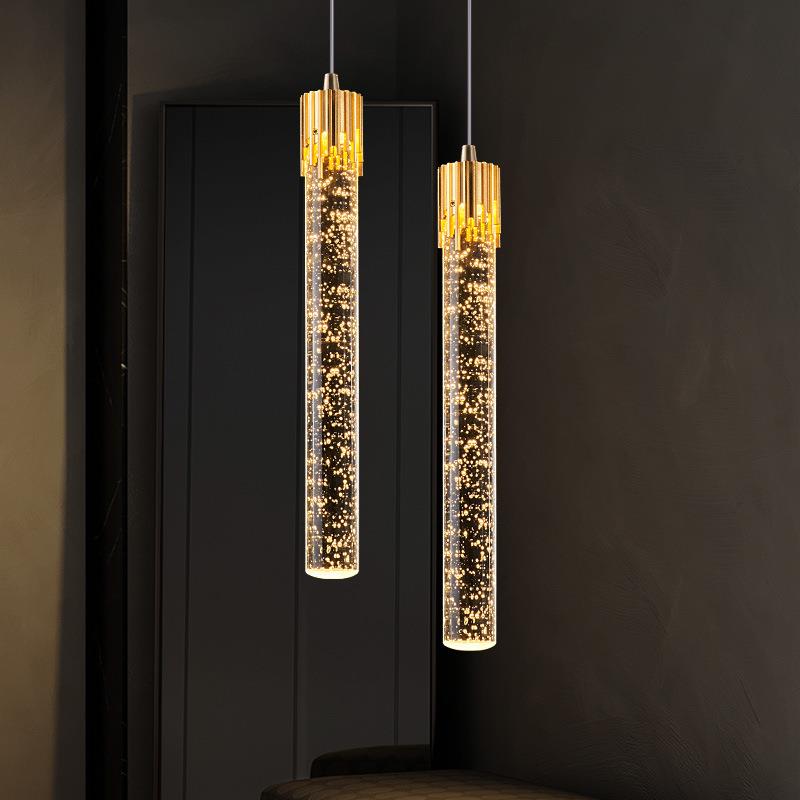 新品轻奢北欧水晶餐厅灯床头过道吧台前台吊灯楼梯别墅复式楼长吊