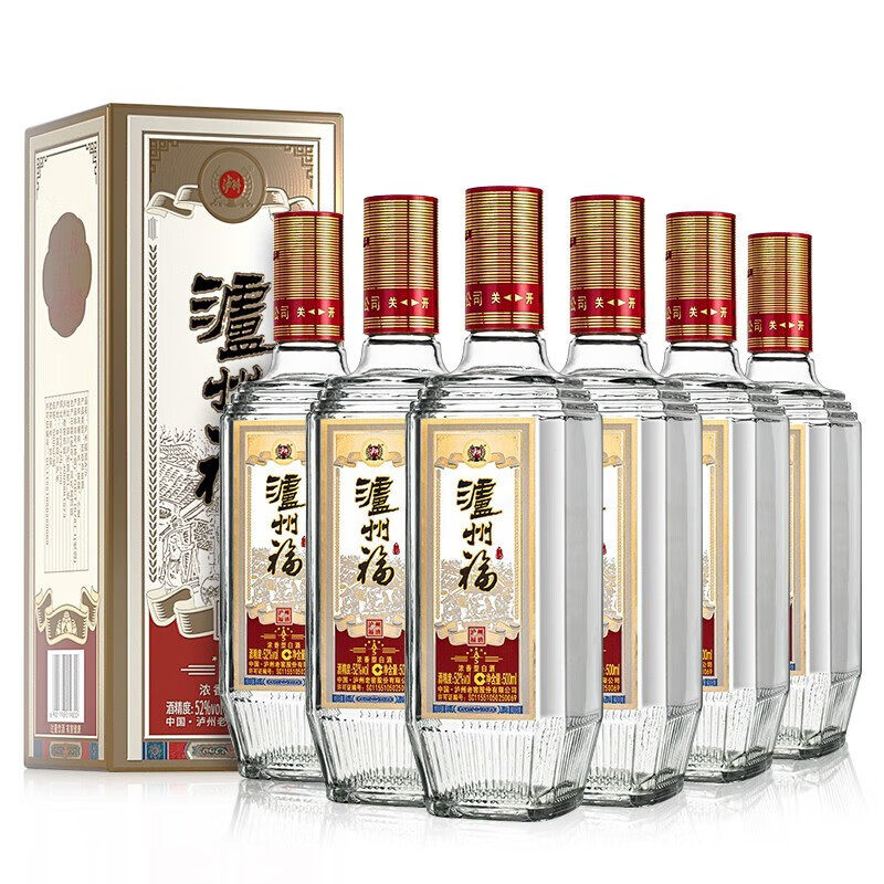 泸州福a5 52度浓香型白酒 固态法纯酿酿造送礼宴请 500ml*6瓶整