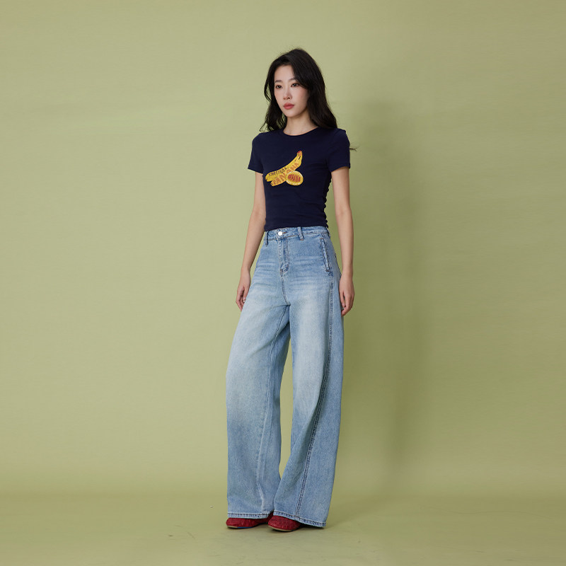 ATUMU「弯刀裤系列」春上新丨高腰宽松阔腿弧形分割牛仔裤AT510,女装/女士精品,牛仔裤,淘宝优惠券,粉丝福利购,淘宝优惠卷