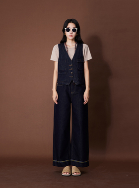 ATUMU 直筒裤系列 早秋上新 高腰宽边刺绣显腿直牛仔裤AT443