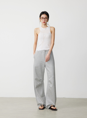 ATUMU「弯刀裤系列」早春上新 丨松紧腰撞色条纹拖地休闲裤AT371