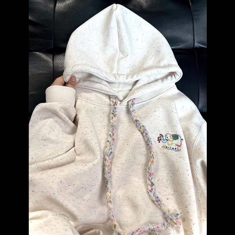 女童2025春秋季新款时髦彩色点点连帽卫衣设计感洋气可爱小象上衣