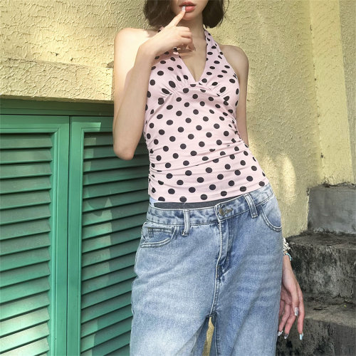 夏季波点V领修身吊带背心