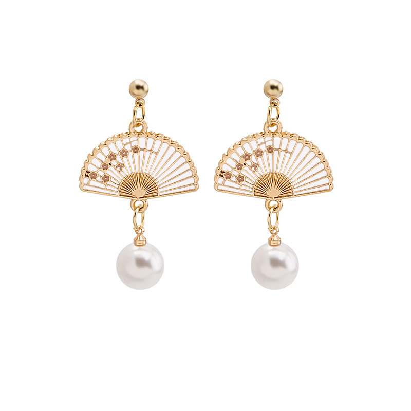 日韩古风复古扇子流苏珍珠耳环花朵折扇可爱滴油耳钉无耳洞耳夹,饰品/流行首饰/时尚饰品新,耳环,淘宝优惠券,粉丝福利购,淘宝优惠卷