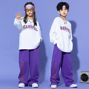 儿童街舞潮服男童嘻哈hiphop演出服女童爵士舞春秋季宽松卫衣套装