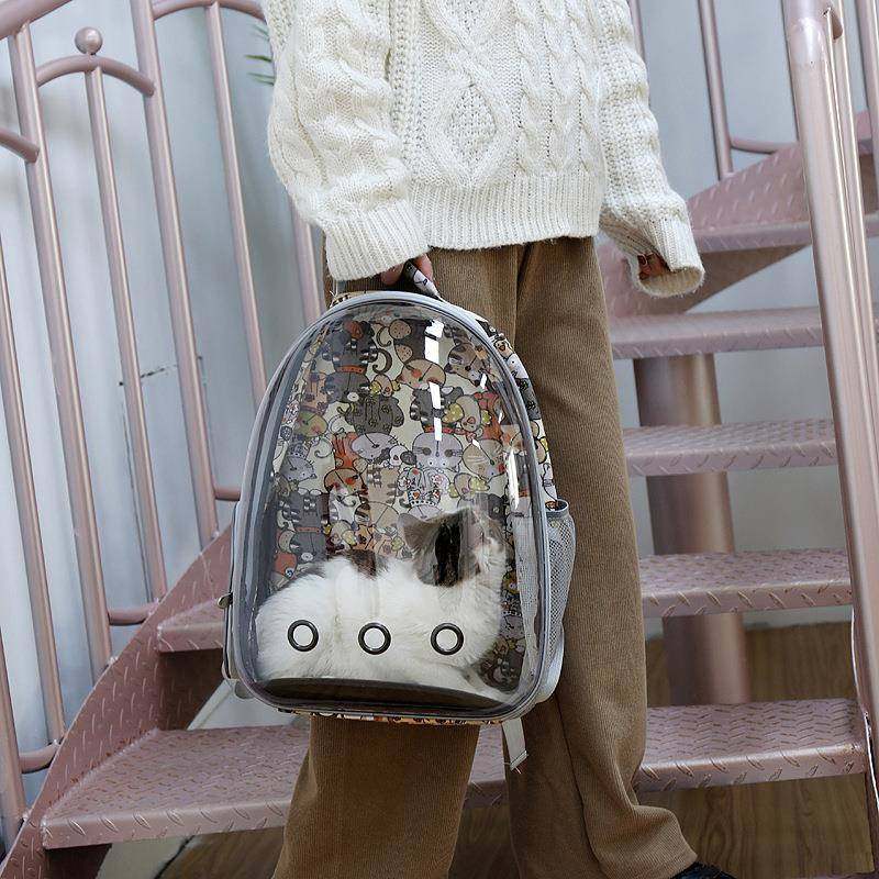 宠物包新款时尚卡通印花猫包大容量透明壳外出透气宠物双肩包,宠物/宠物食品及用品,背包/箱包,淘宝优惠券,粉丝福利购,淘宝优惠卷