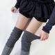 秋冬个性 彩点拼接袜套麻花竖条纹保暖护膝腿套灰色堆堆复古靴套女