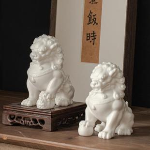 博古 白瓷狮子一对故宫狮摆件家用办公桌客厅入户玄关茶室茶桌中式