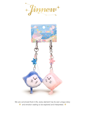 Jinnew原创海洋可爱海豹毛绒公仔双人一对情侣书包包挂件钥匙扣