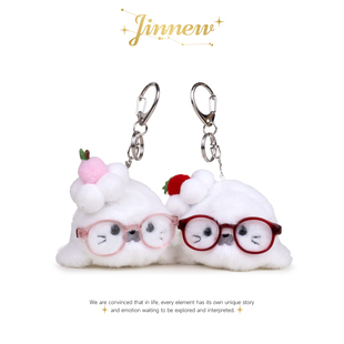 Jinnew原创可爱毛绒公仔眼镜海豹BB叫玩偶书包包挂件车钥匙扣挂饰