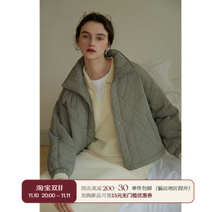 从起 CLEANFIT 轻薄型立领菱形格车线棉服女冬季小个子短款外套