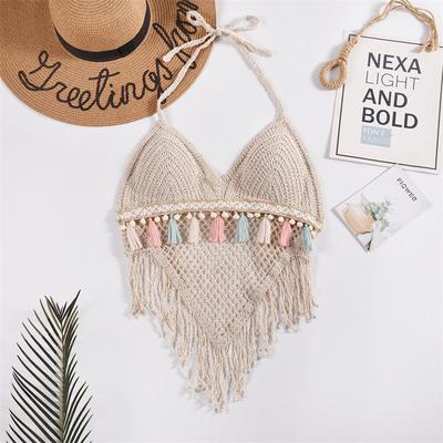 Womens summer short halter top with knitted padded backless