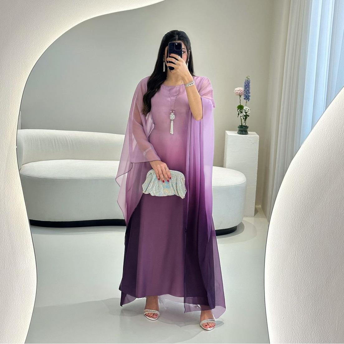 Fashion Gradient Satin Dress Robe Loose Dress