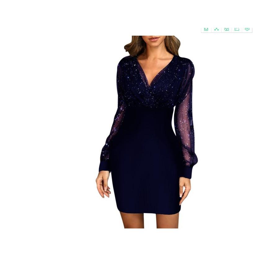 Mesh V-neck sequined dress slim sexy dress