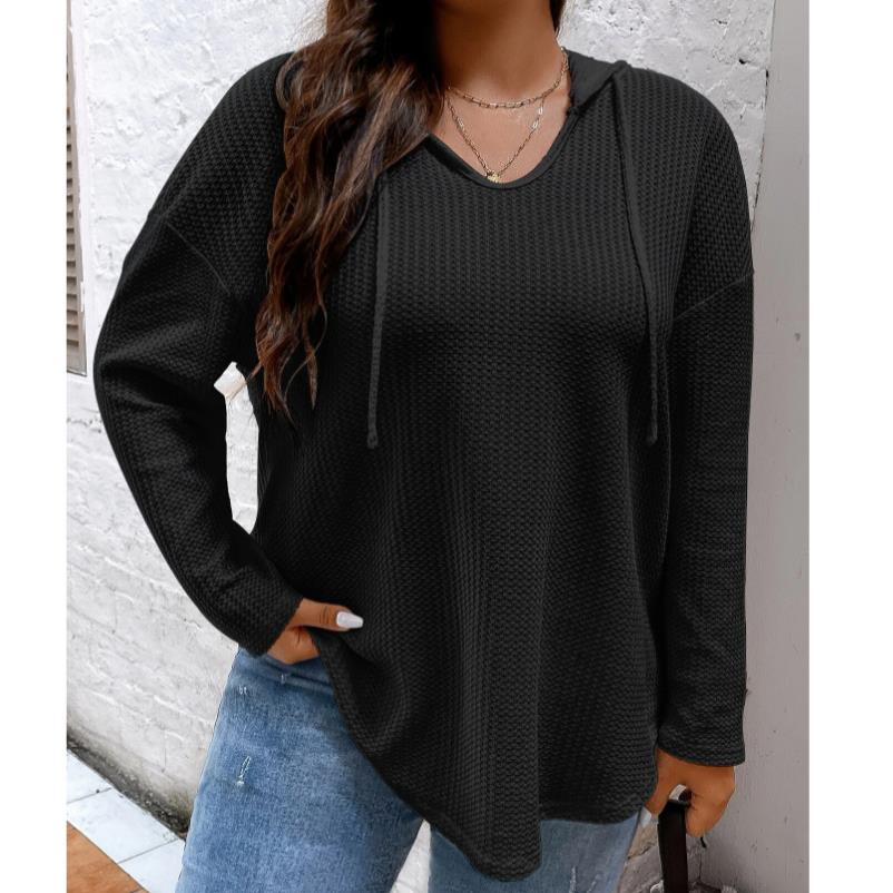 Womens Casual Loose Waffle Knit Plus Size Womens Hooded