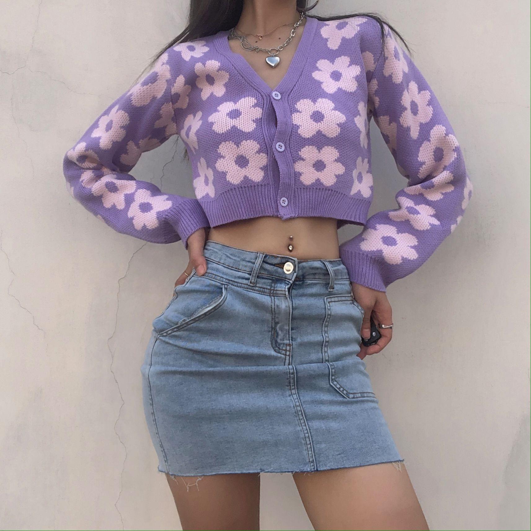 Elegant Flower V-neck Cardigan Girly Sweater Jacket