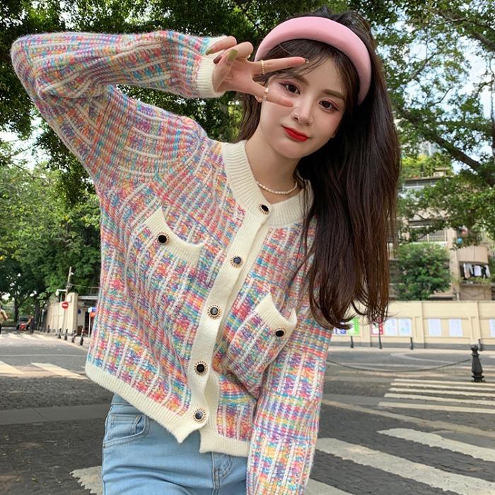 Striped knitted cardigan for women elegant preppy style