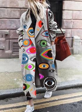 Round Fashion Loose Beltless Womens Coat Cotton Street Neck